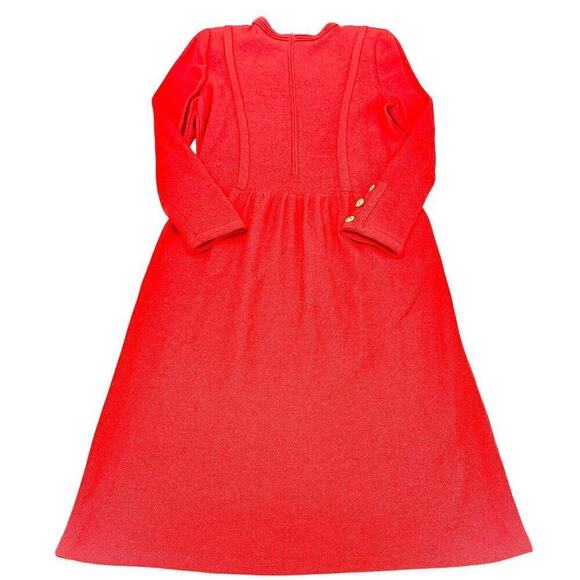 Adolfo Red Vintage Long Sleeve Modest Wool Dress Gold Buttons Size 8 - Picture 5 of 6